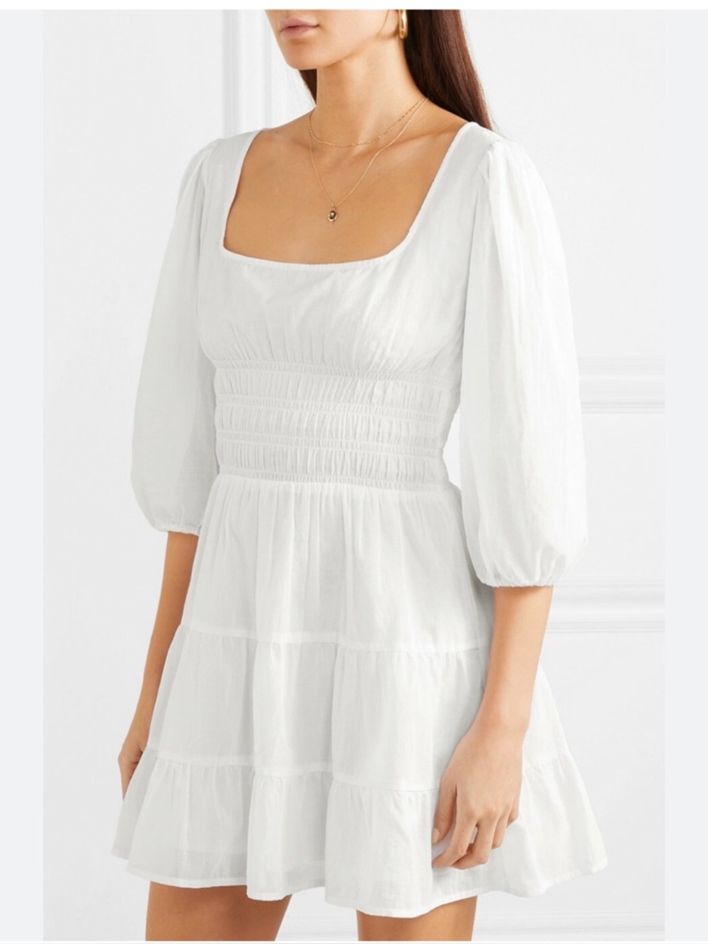 Reformation Verona White Mini Dress with Smocked Waist